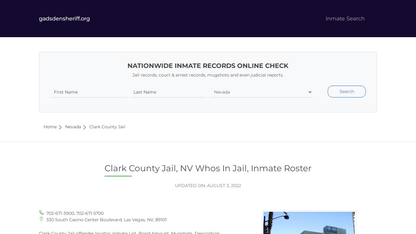Clark County Jail, NV Inmate Roster, Whos In Jail - Gadsden County